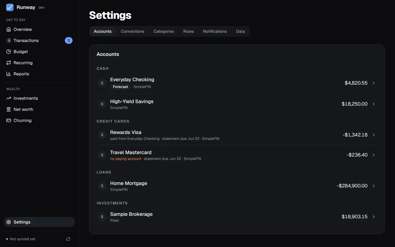 Runway’s Settings page on a desktop: the Connections tab